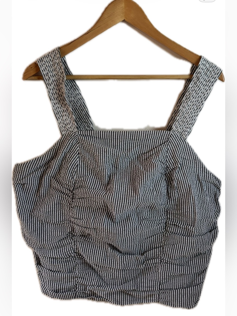 Pilco Anthropologie Striped Ruched Crop Tank Top Black & White